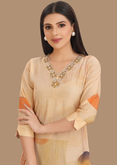 Light Peach Model Kurti Staright Cut