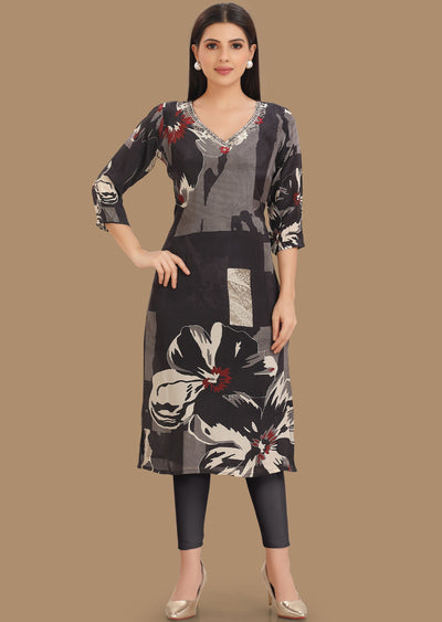 Black Crepe Kurti Staright Cut