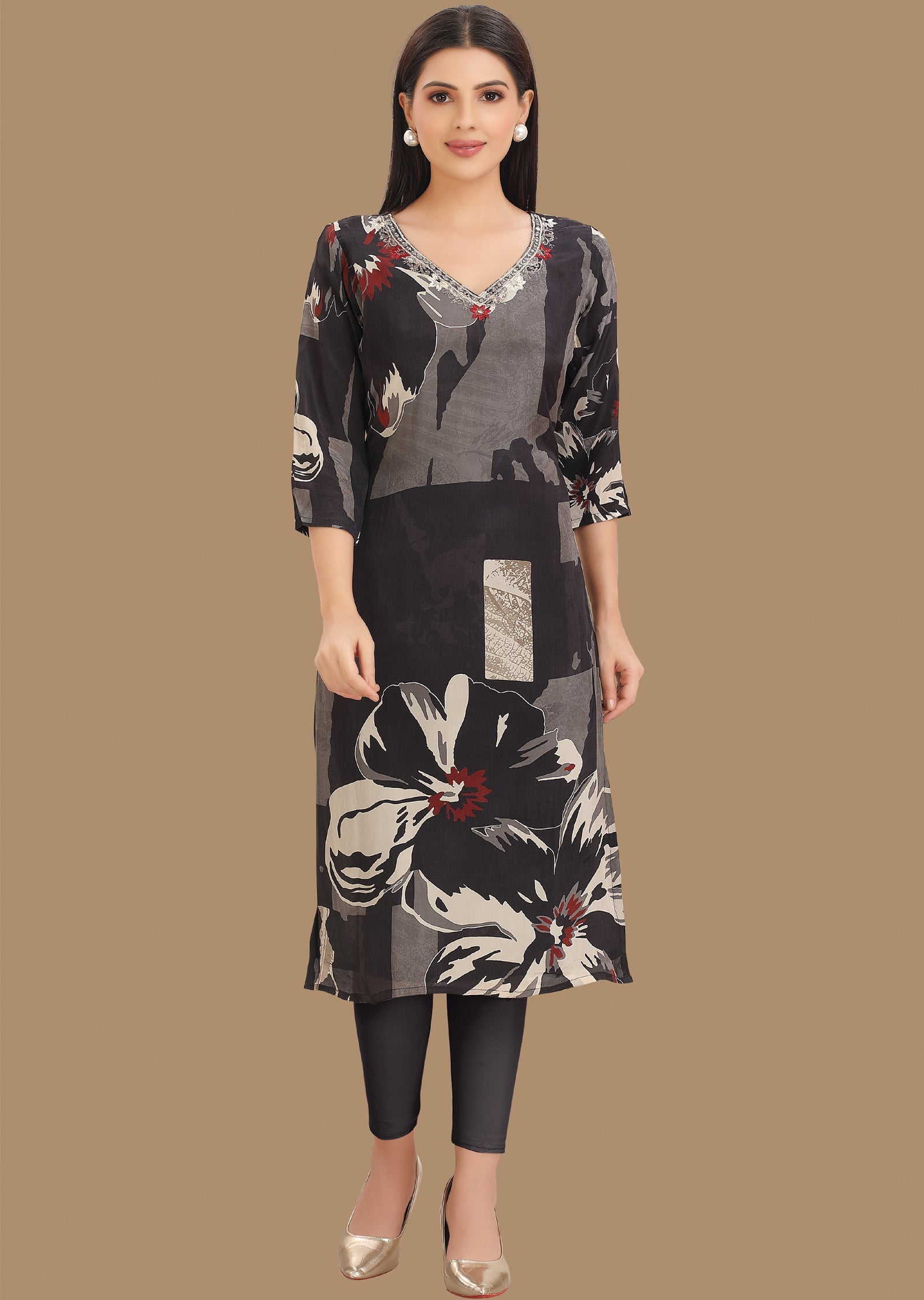 Black Crepe Kurti Staright Cut