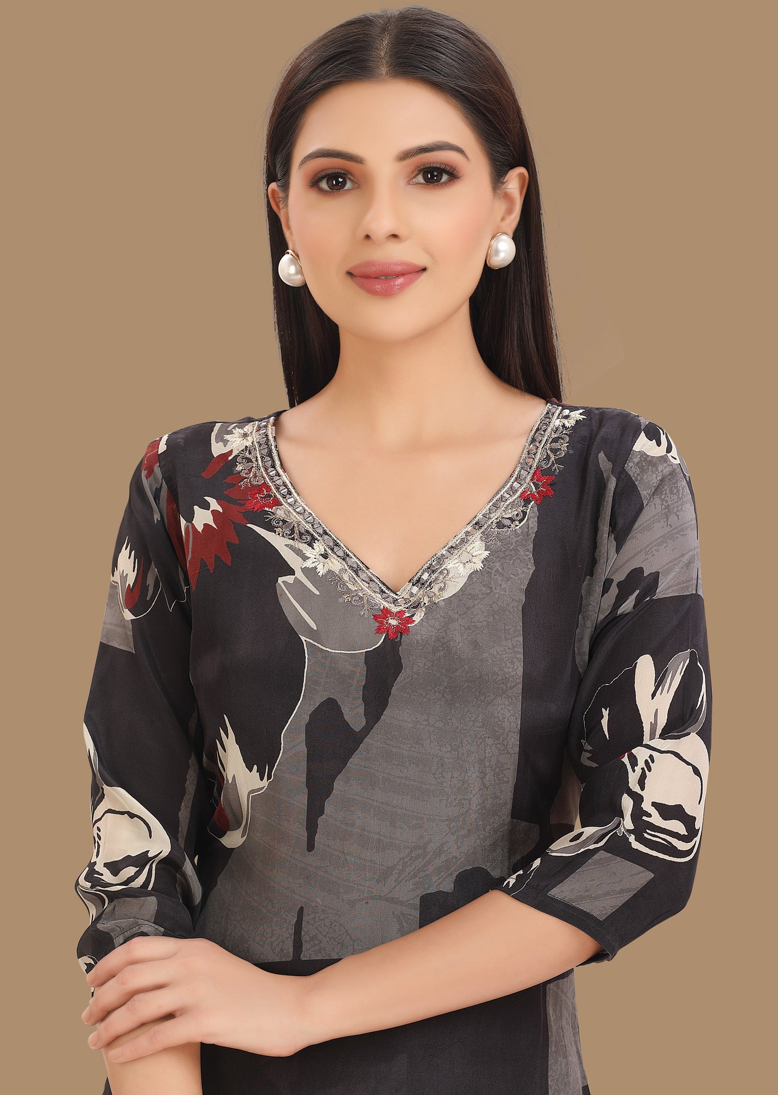 Black Crepe Kurti Staright Cut