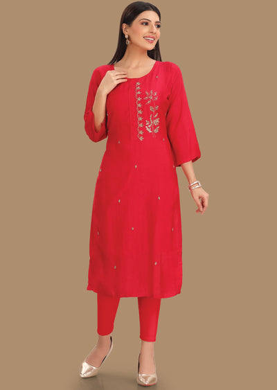 Rani Pink Muslin Kurti Staright Cut