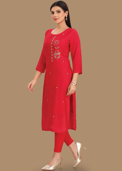 Rani Pink Muslin Kurti Staright Cut