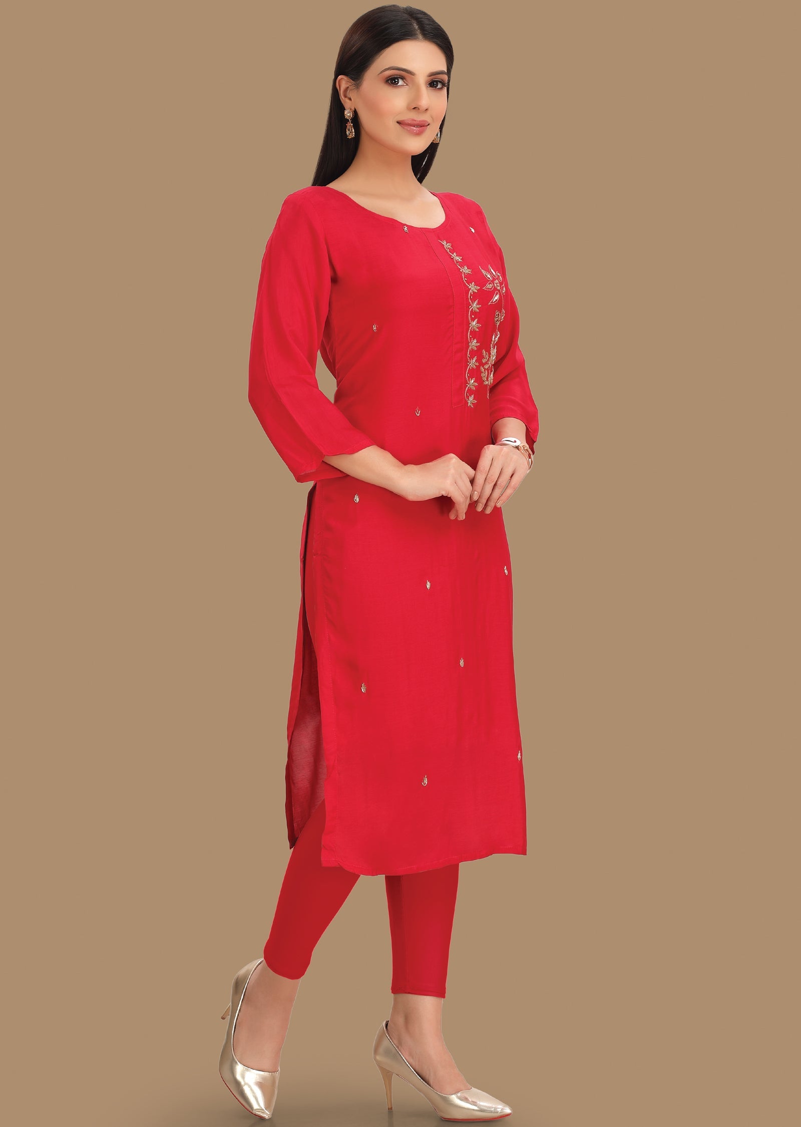 Rani Pink Muslin Kurti Staright Cut