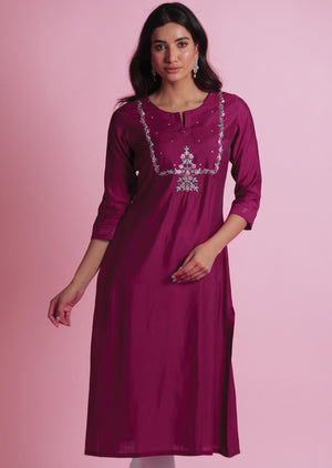 Magenta Muslin Kurti Staright Cut