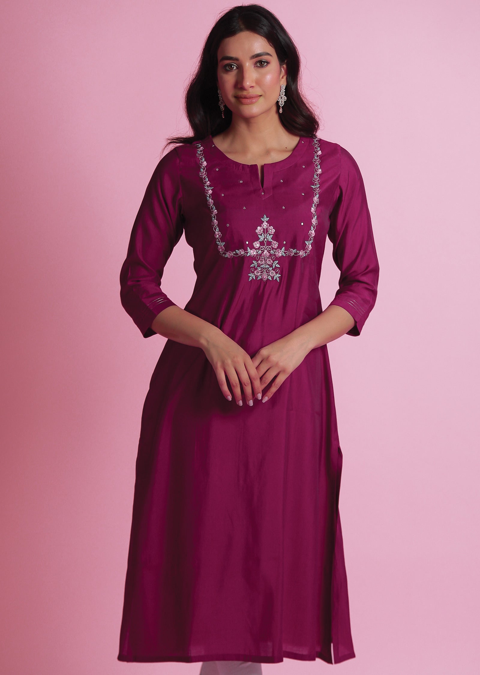 Magenta Muslin Kurti Staright Cut