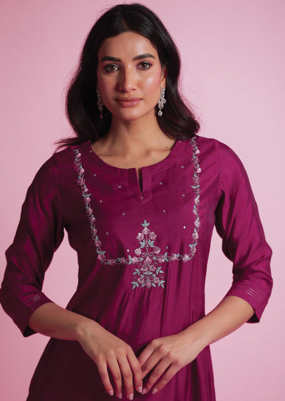 Magenta Muslin Kurti Staright Cut