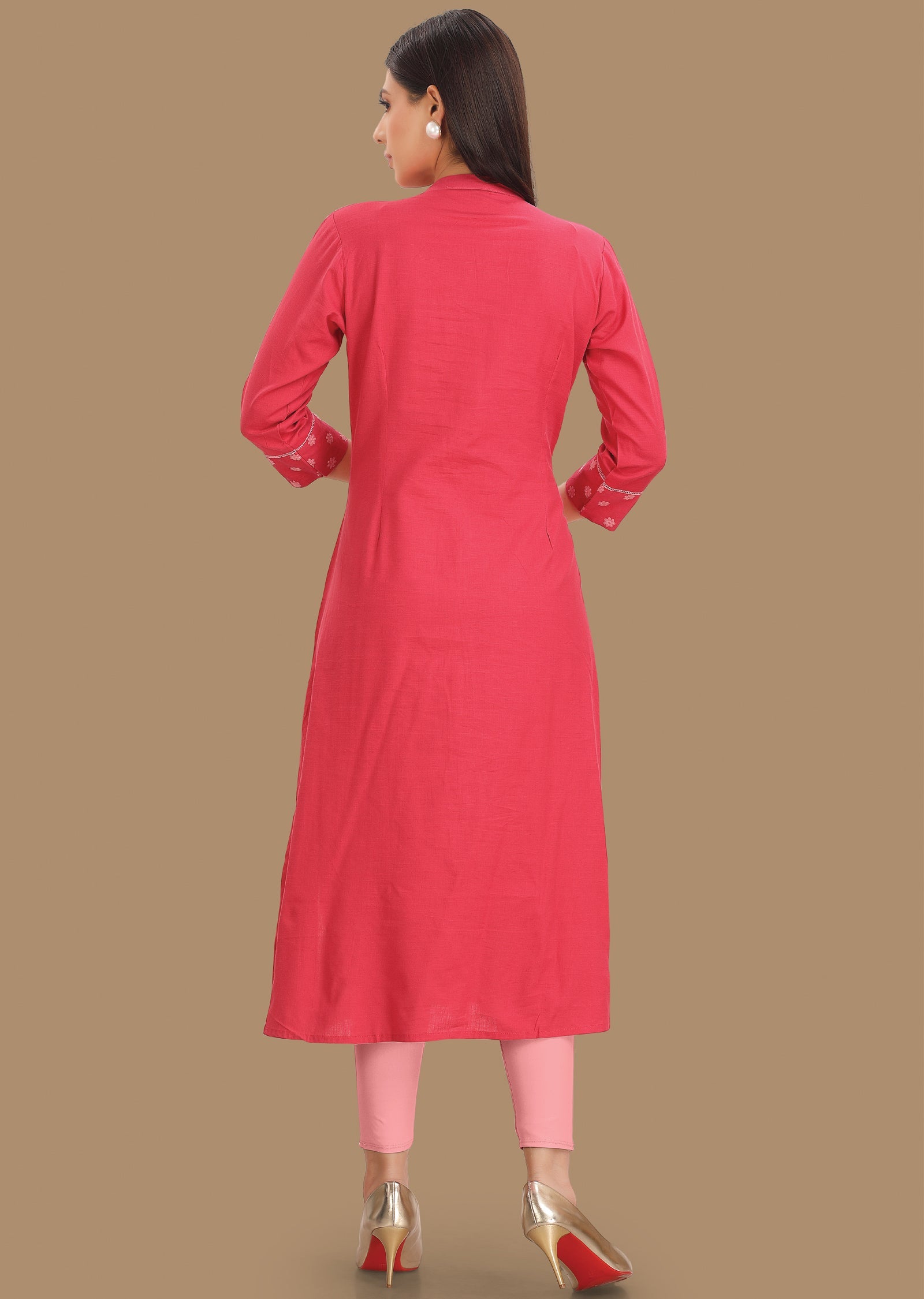 Dark Pink Cotton Kurti Staright Cut