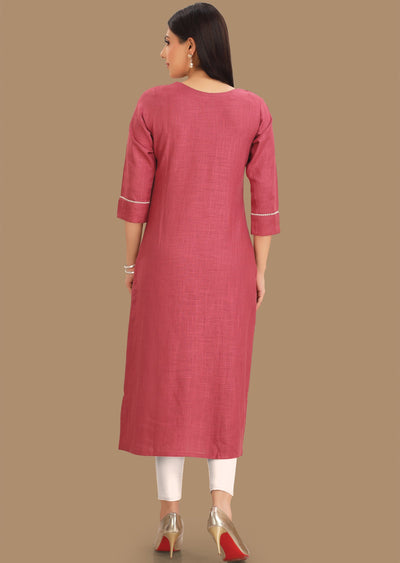 Dark Onion Pink Linen Cotton Kurti Staright Cut