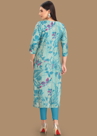 Light Blue Muslin Kurti Staright Cut