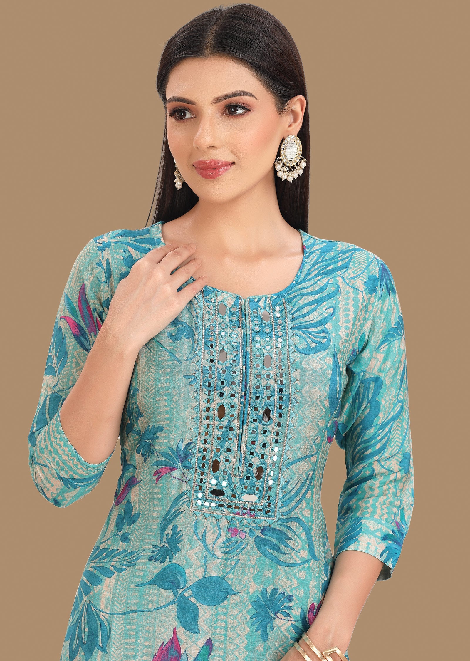 Light Blue Muslin Kurti Staright Cut