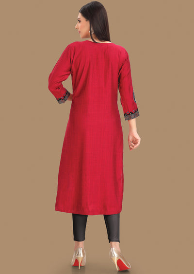 Rani Pink Silk Straight Cut Kurti