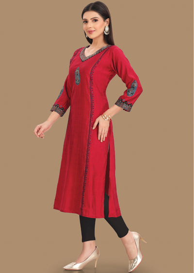 Rani Pink Silk Straight Cut Kurti