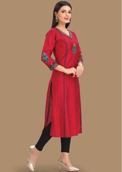 Rani Pink Silk Straight Cut Kurti