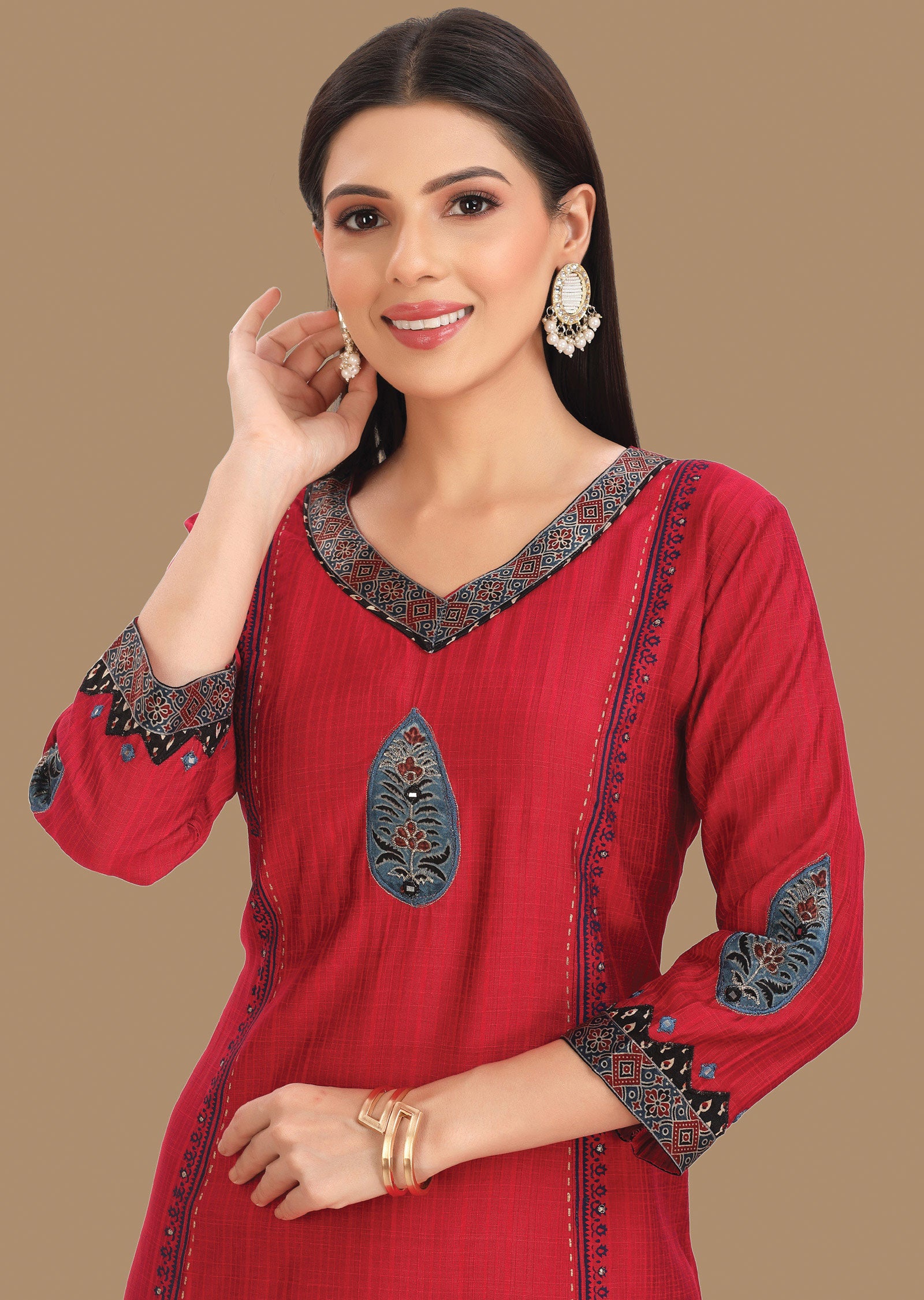 Rani Pink Silk Straight Cut Kurti