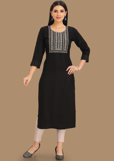 Black Cotton Kurti Straight Cut