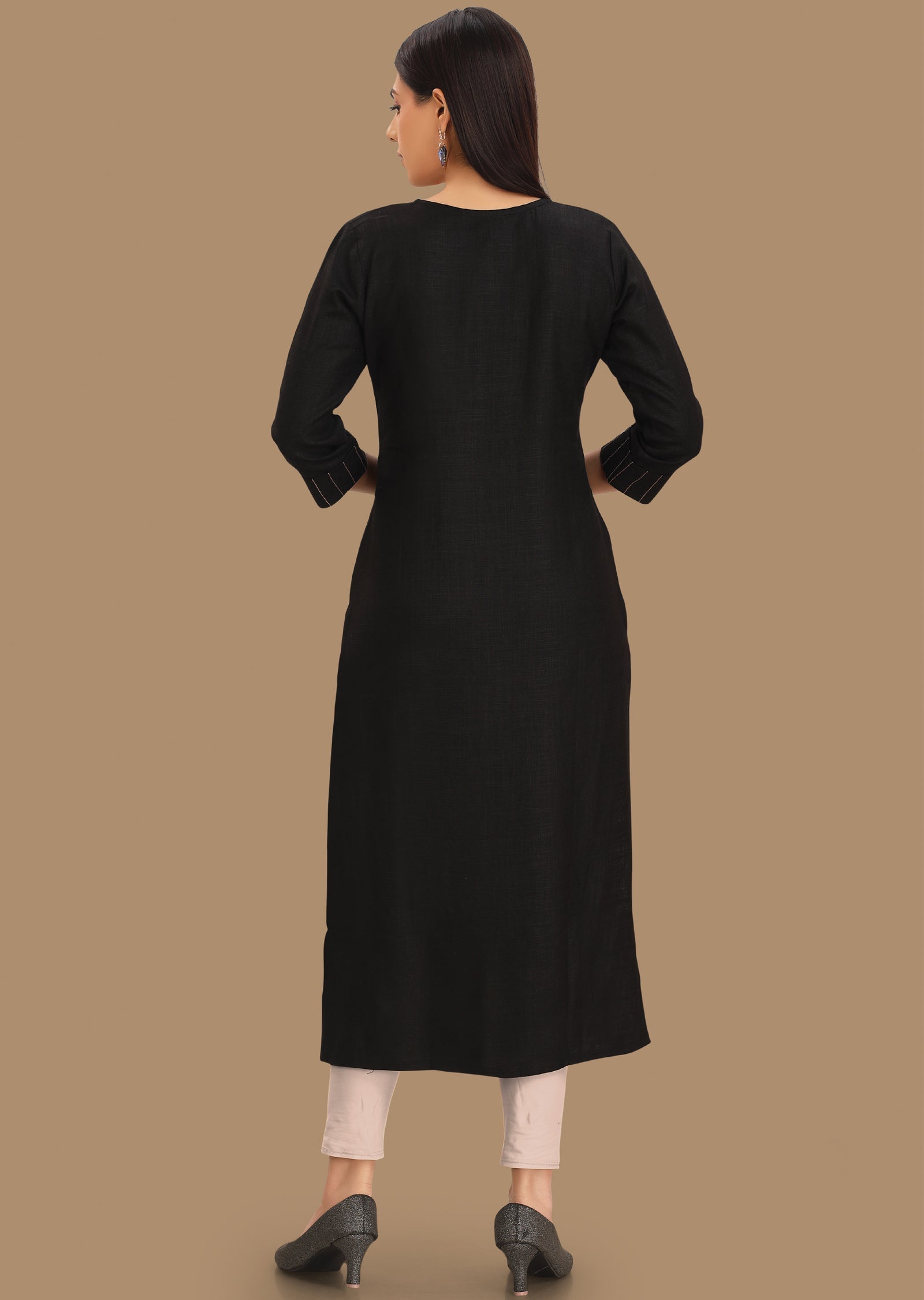 Black Cotton Kurti Straight Cut