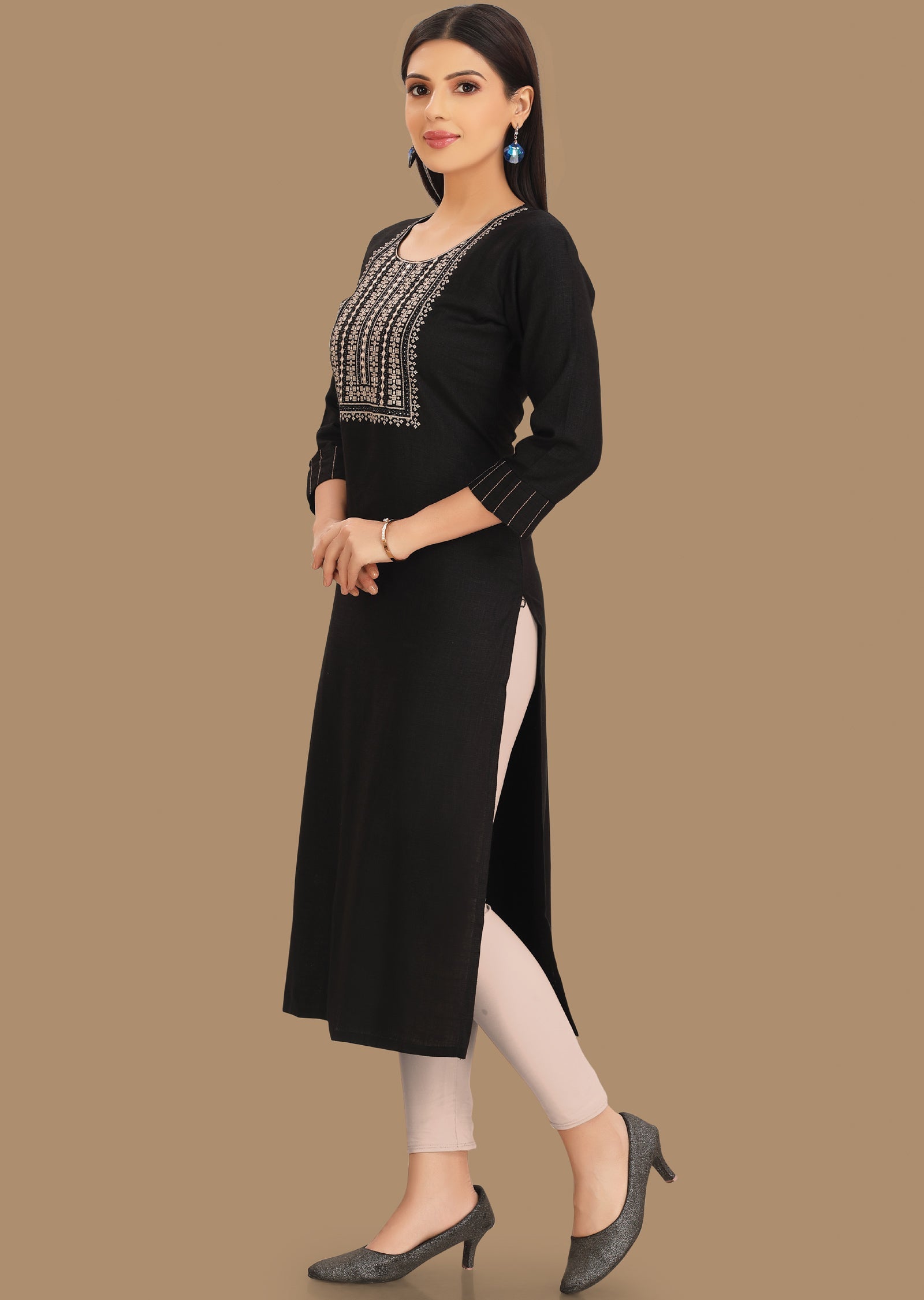 Black Cotton Kurti Straight Cut