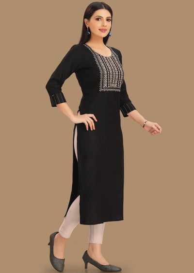 Black Cotton Kurti Straight Cut