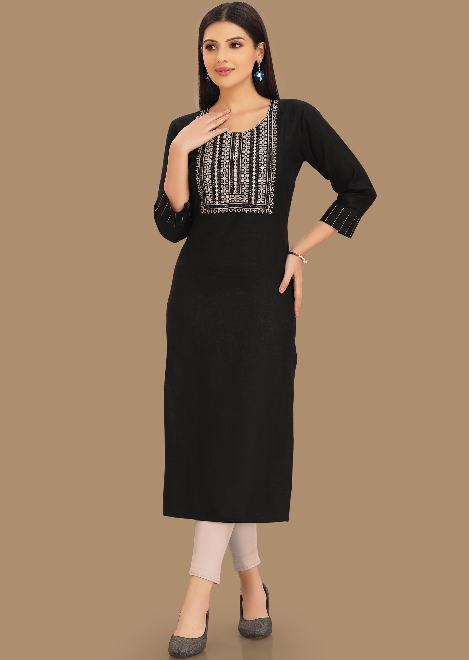 Black Cotton Kurti Straight Cut