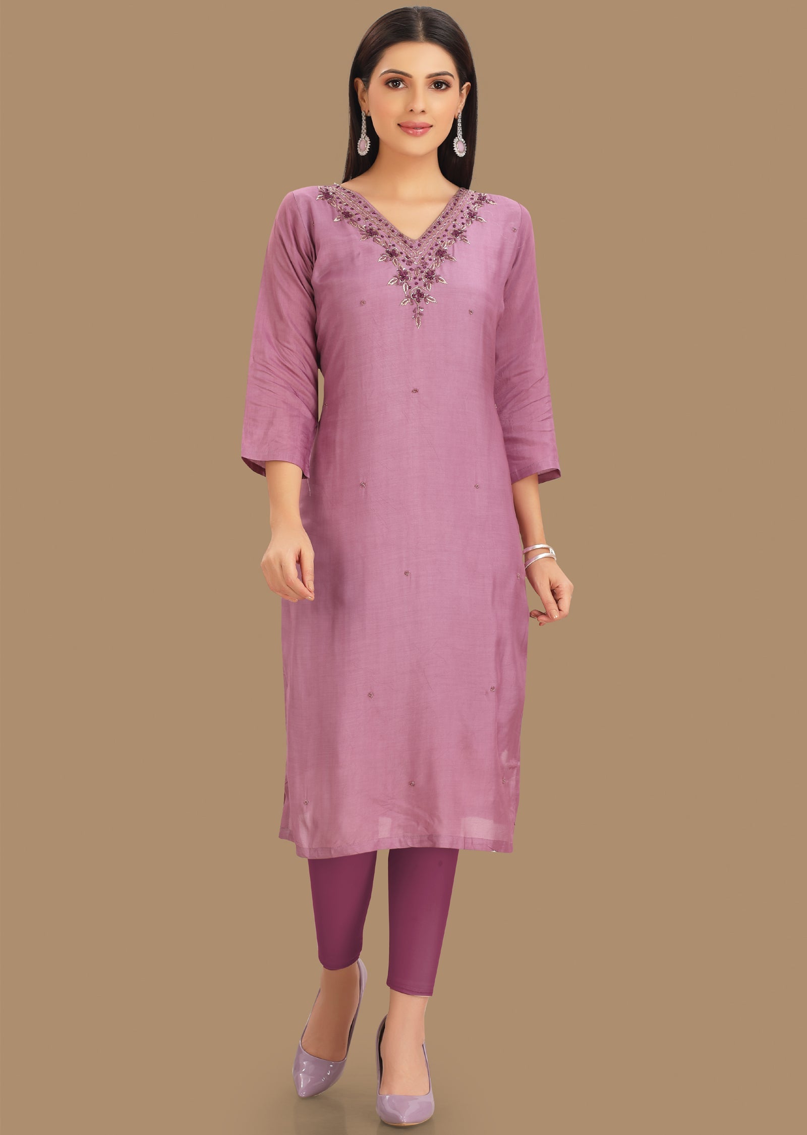 Lavender Dola Silk Kurti Straight Cut