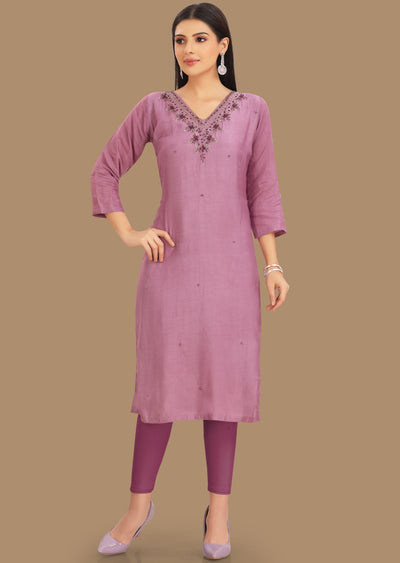 Lavender Dola Silk Kurti Straight Cut