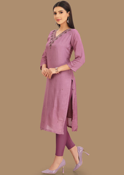 Lavender Dola Silk Kurti Straight Cut