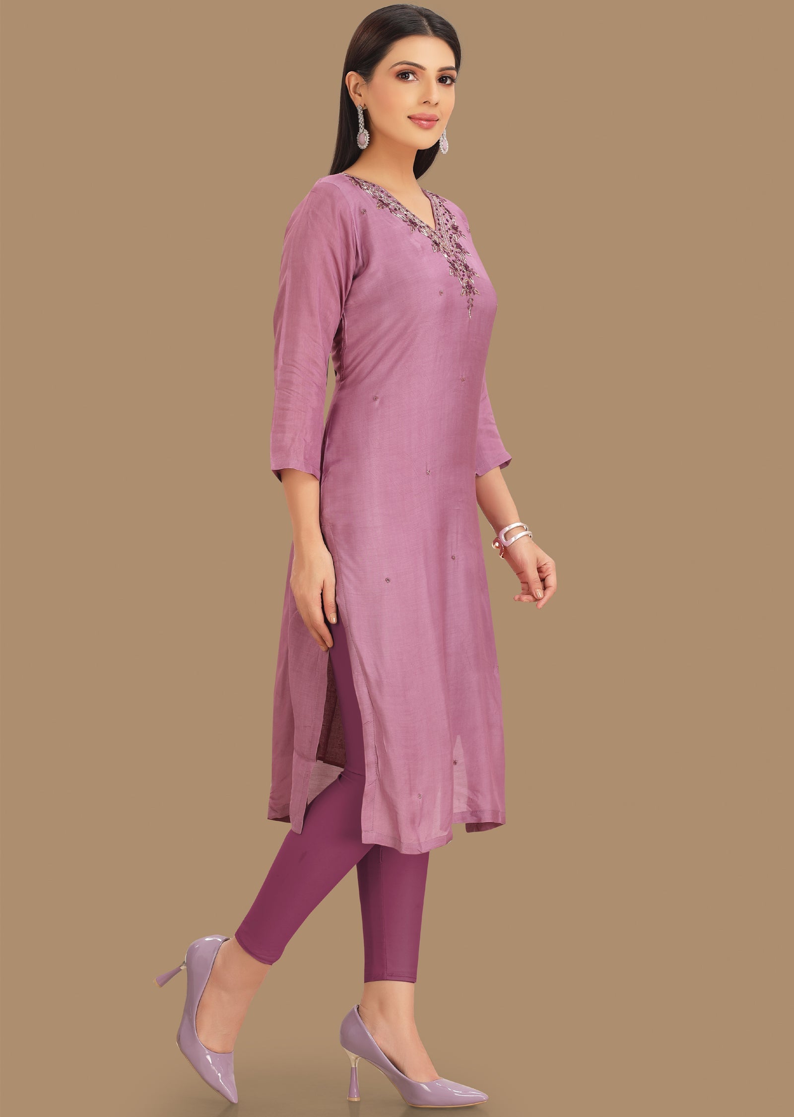 Lavender Dola Silk Kurti Straight Cut