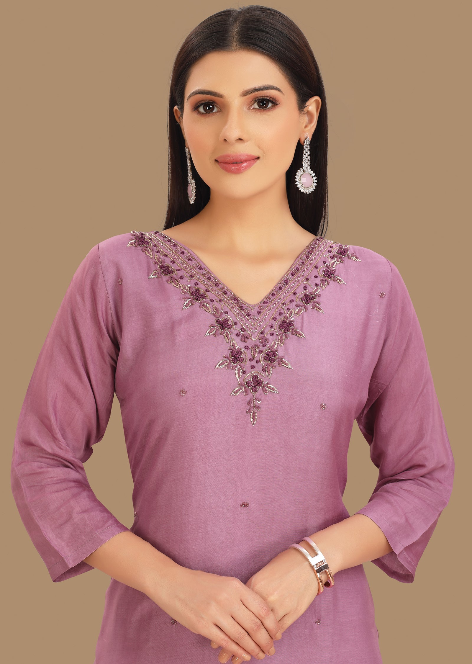 Lavender Dola Silk Kurti Straight Cut