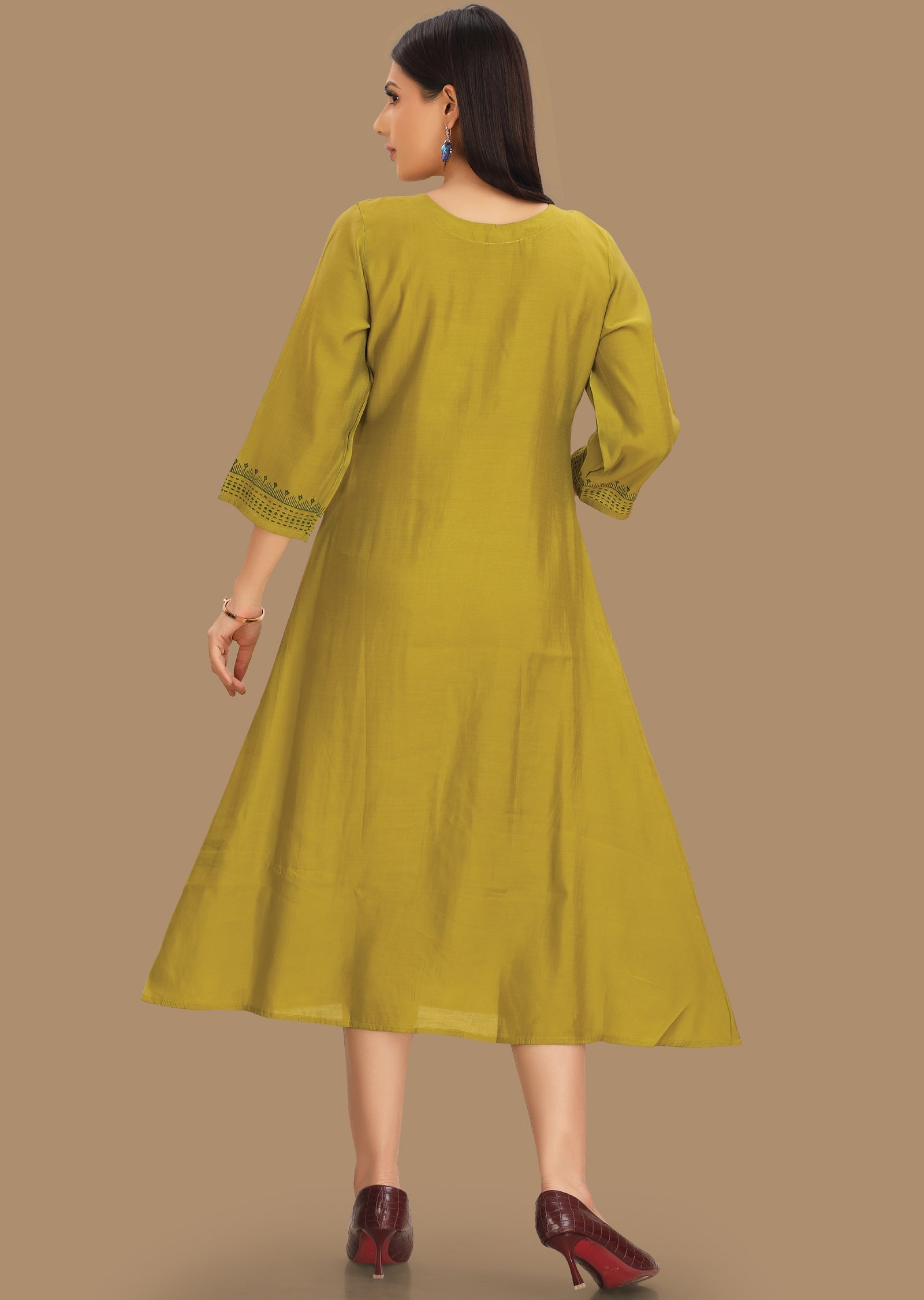 Lime Green Soft Silk Kurti Straight Cut