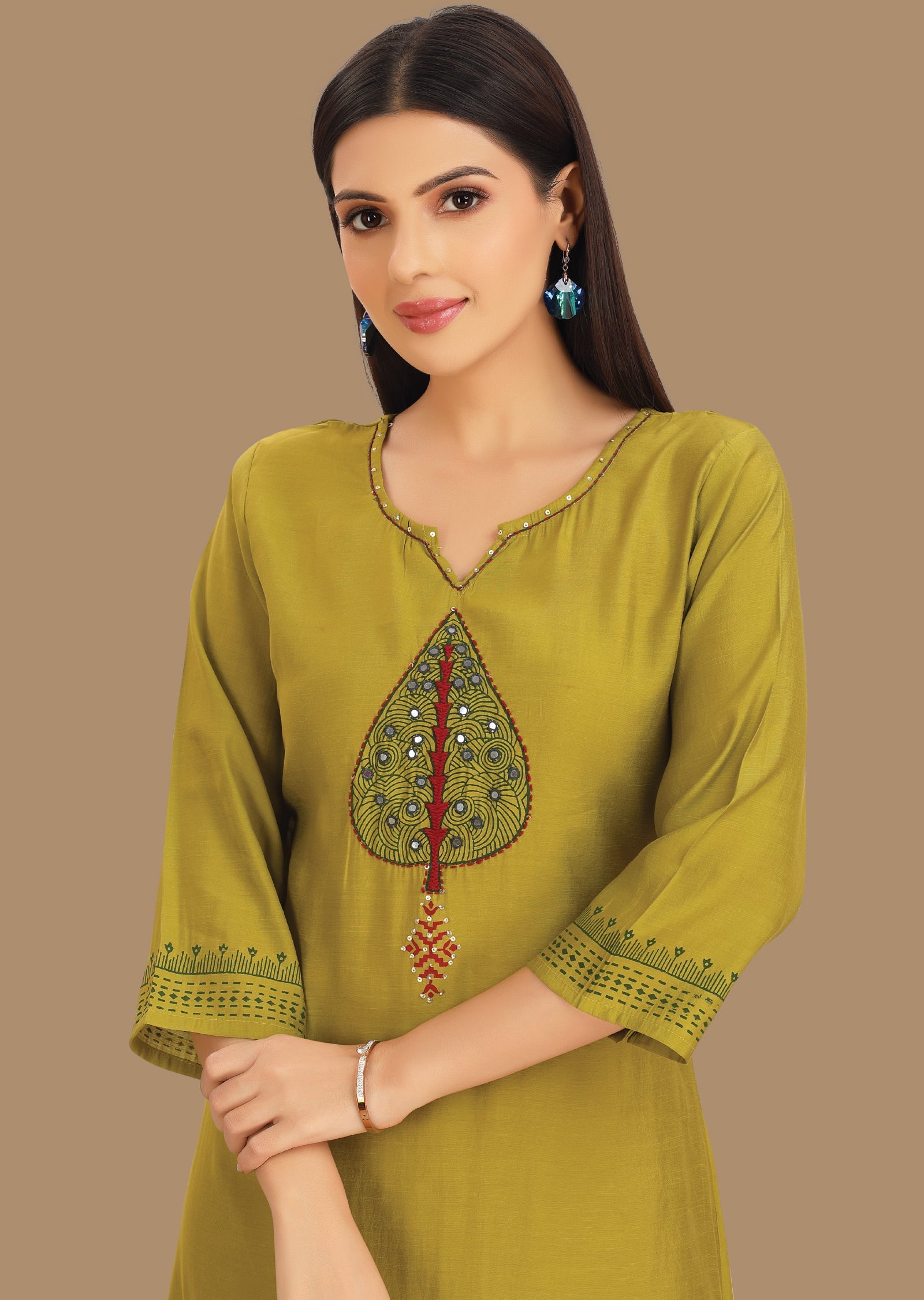 Lime Green Soft Silk Kurti Straight Cut