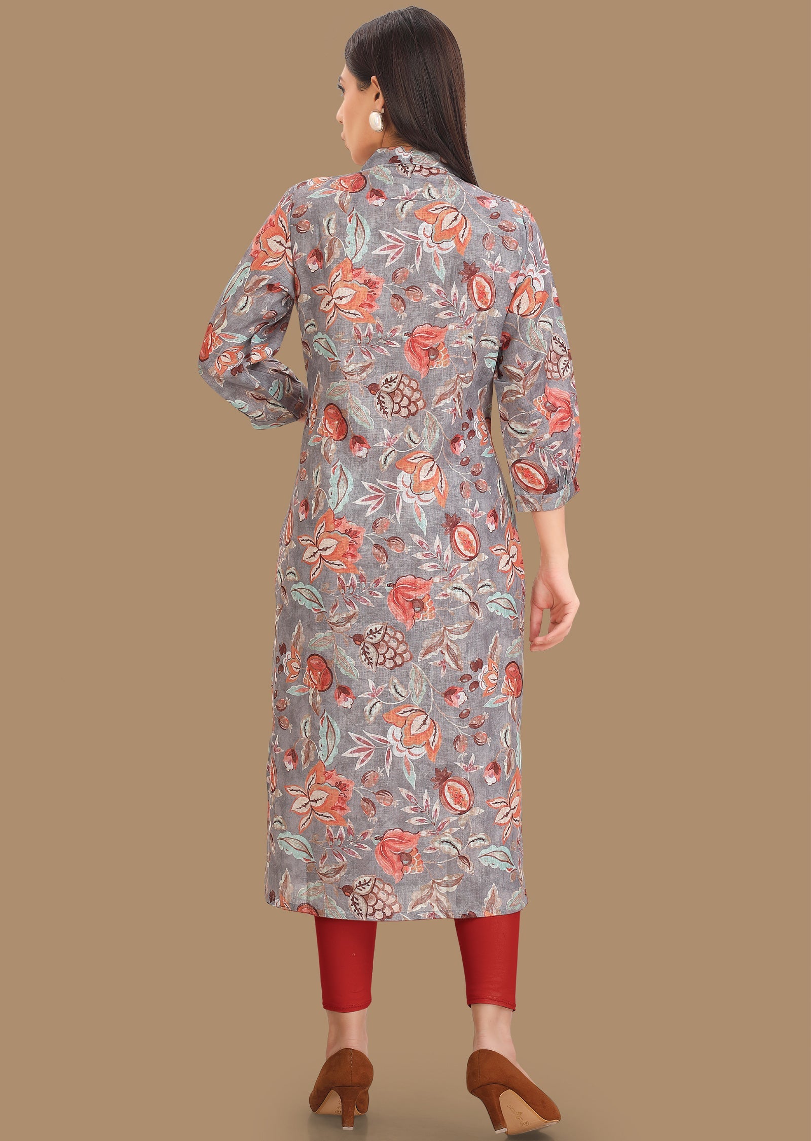 Grey Linen Cotton Kurti Straight Cut