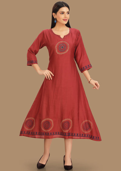 Dark Pink Soft Silk Kurti Straight Cut