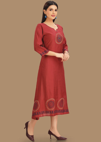 Dark Pink Soft Silk Kurti Straight Cut