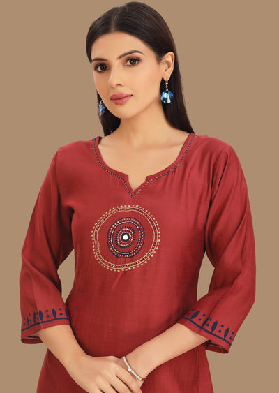 Dark Pink Soft Silk Kurti Straight Cut