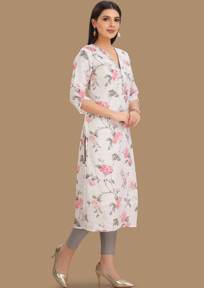 White Linen Cotton Kurti Straight Cut