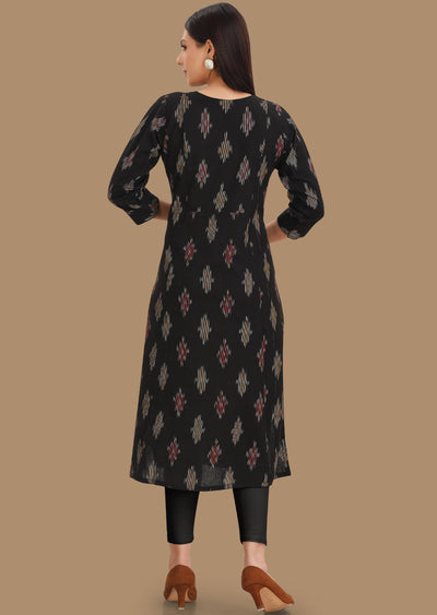 Black Cotton Kurti Straight Cut 