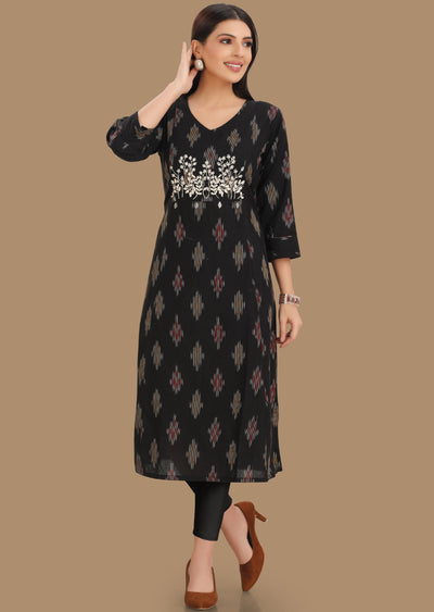 Black Cotton Kurti Straight Cut 