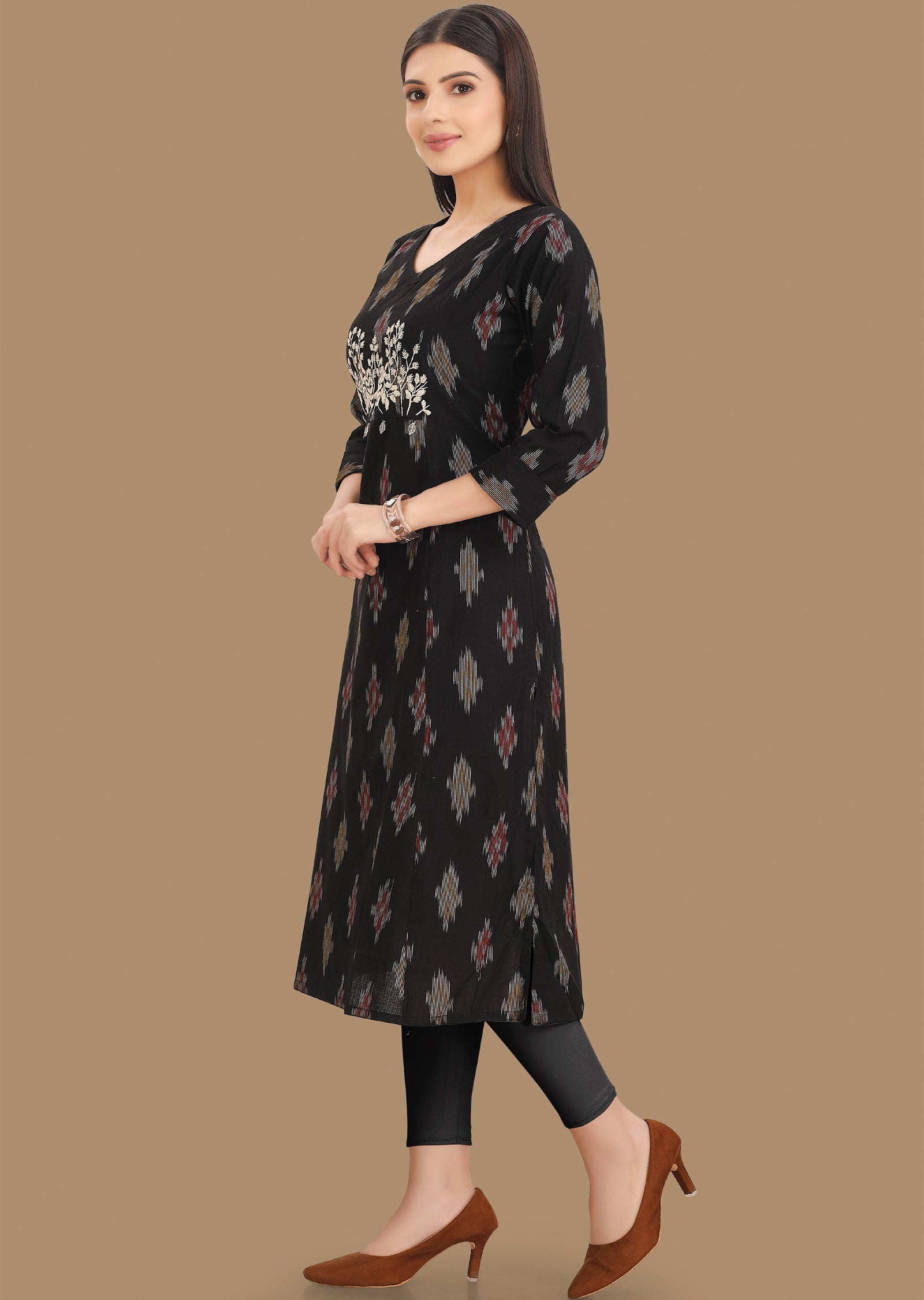 Black Cotton Kurti Straight Cut 