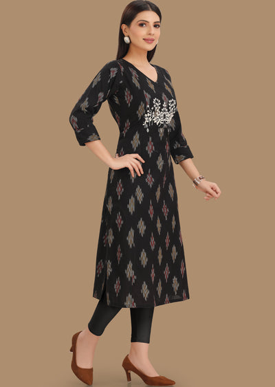 Black Cotton Kurti Straight Cut