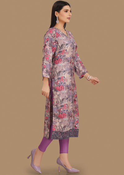 Lavender Muslin Kurti Straight Cut 