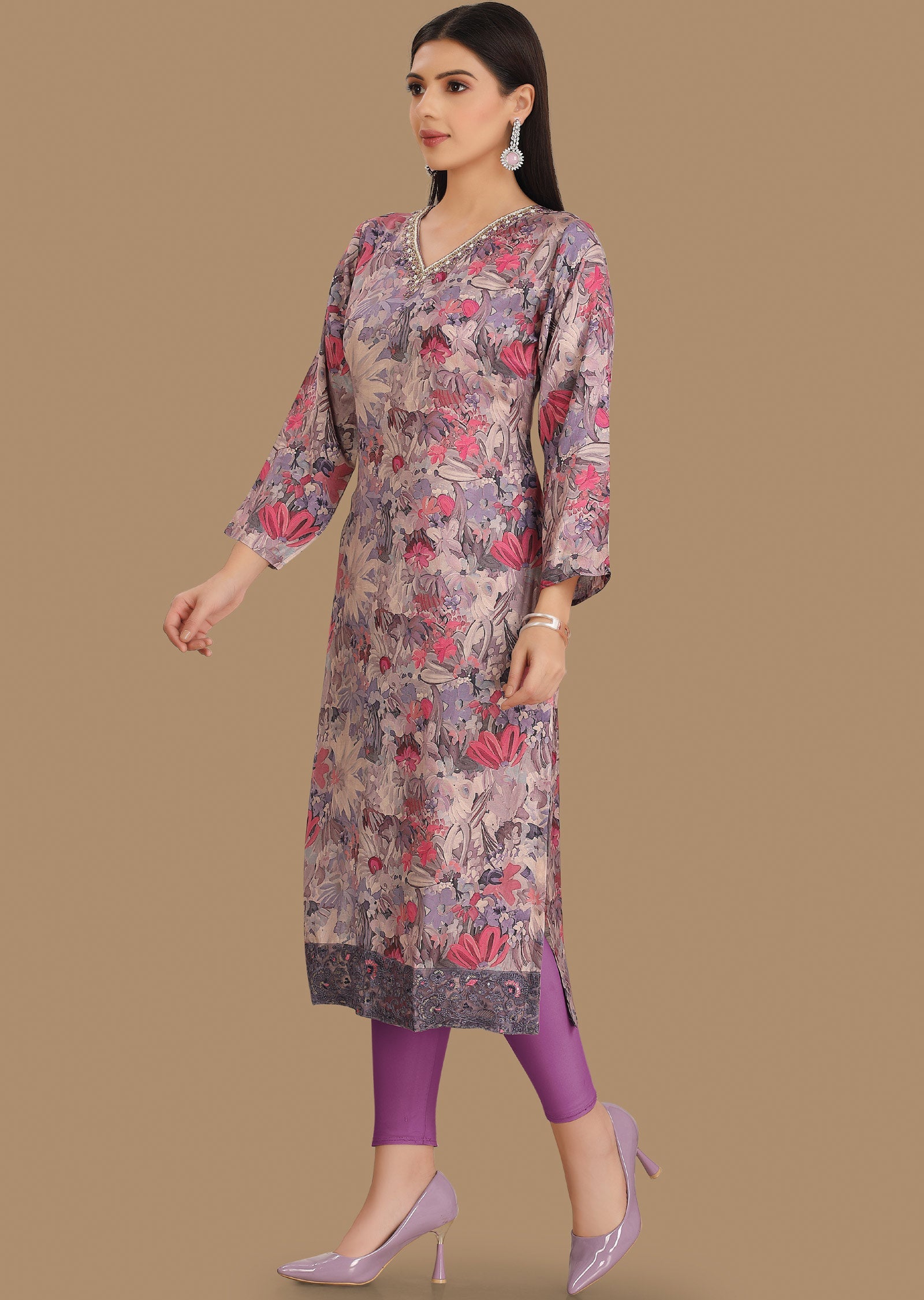 Lavender Muslin Kurti Straight Cut 