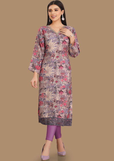 Lavender Muslin Kurti Straight Cut