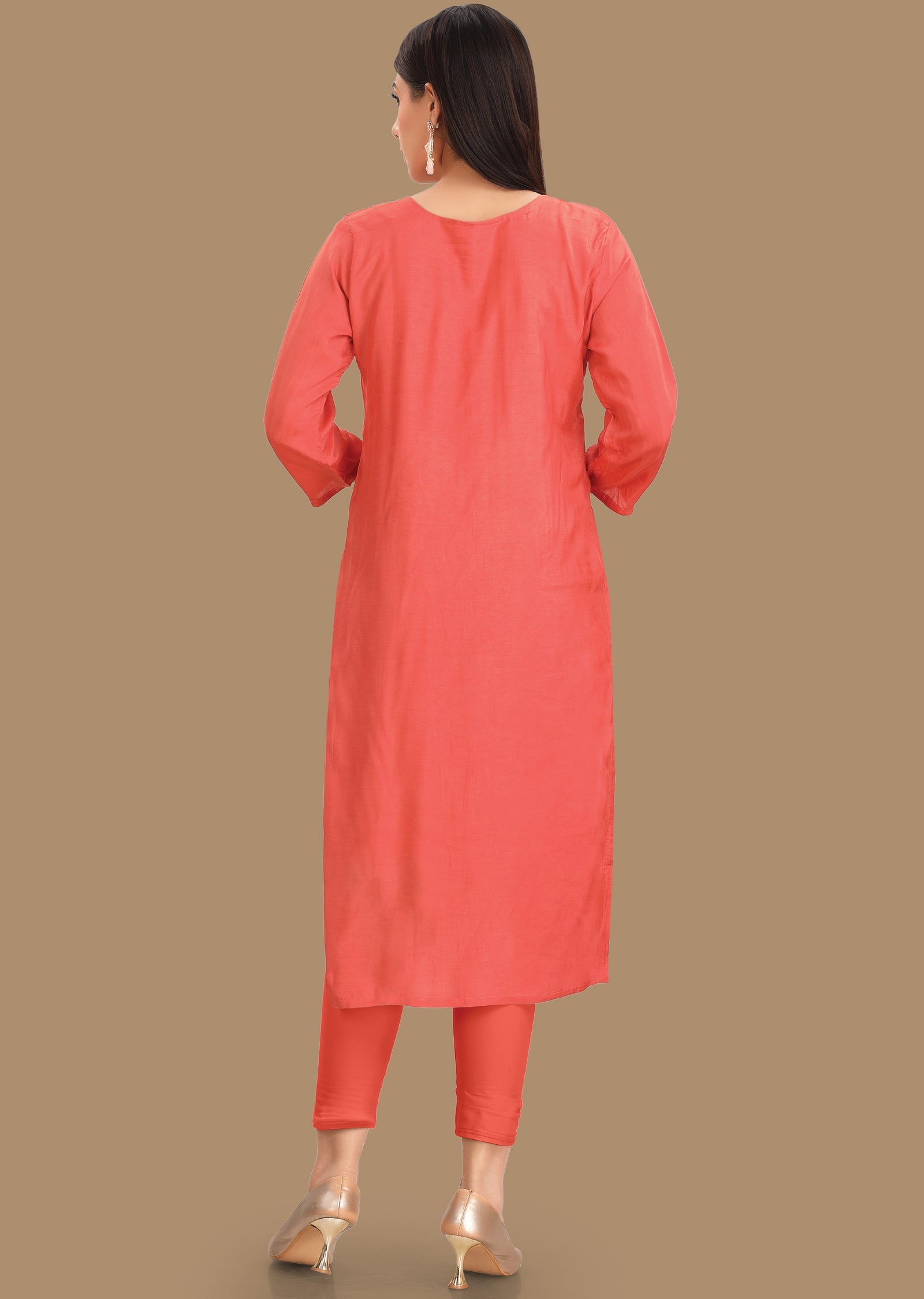 Orange Muslin Kurti Straight Cut 