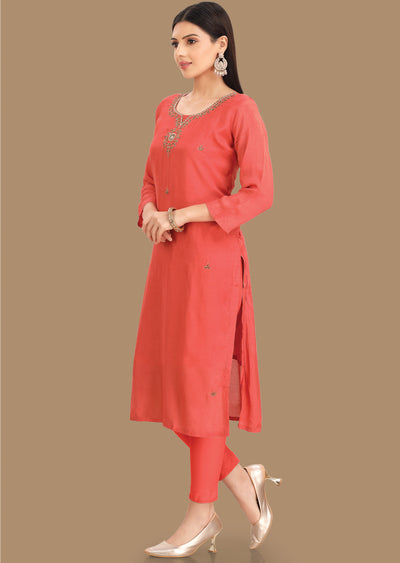 Orange Muslin Kurti Straight Cut