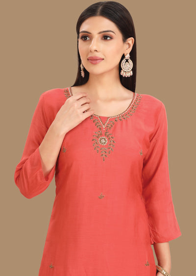 Orange Muslin Kurti Straight Cut