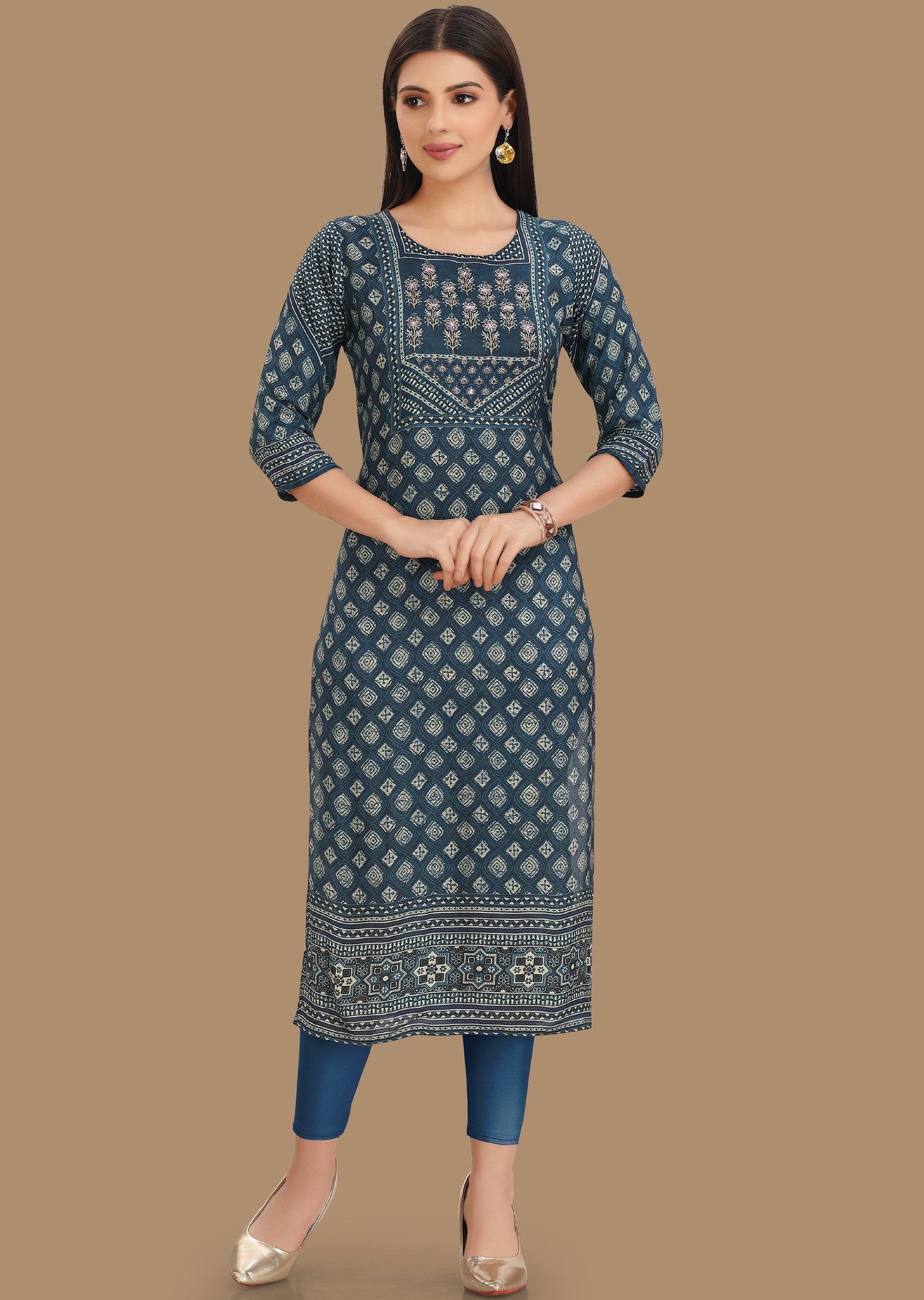 Indigo Blue Muslin Kurti Straight Cut 