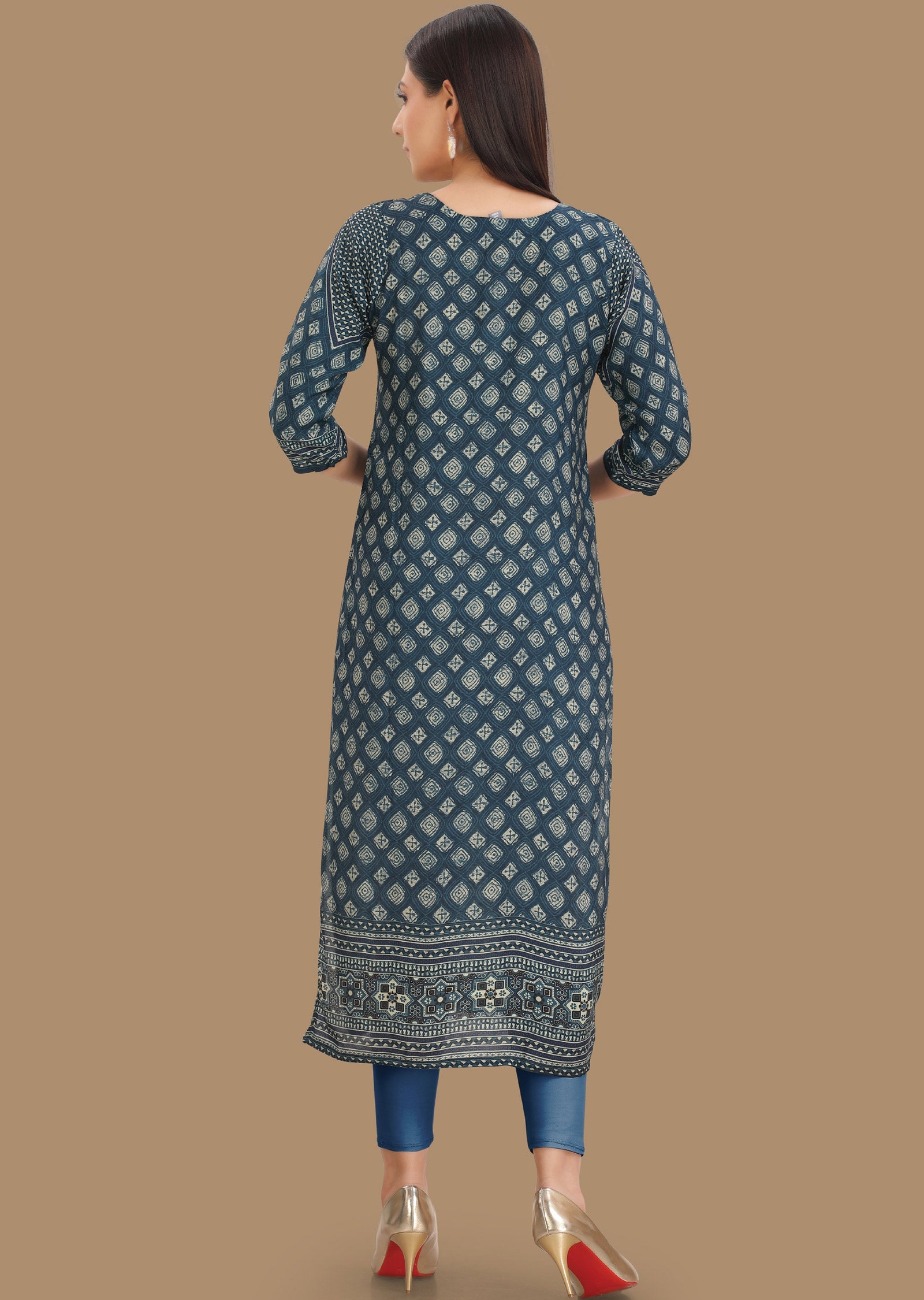 Indigo Blue Muslin Kurti Straight Cut 