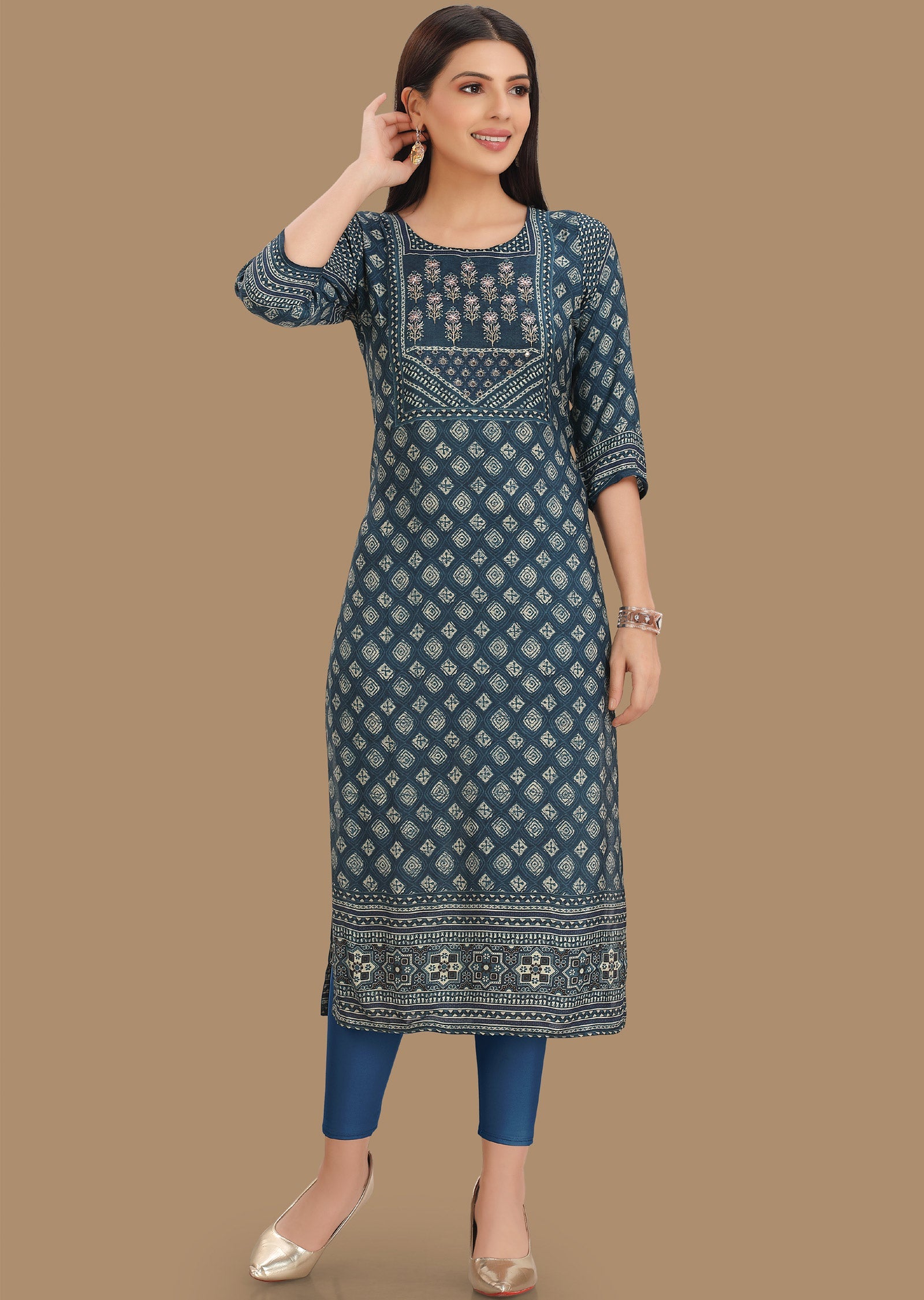 Indigo Blue Muslin Kurti Straight Cut 