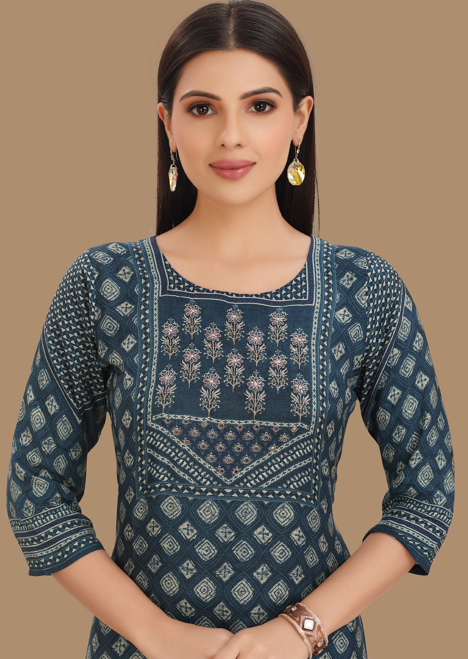 Indigo Blue Muslin Kurti Straight Cut