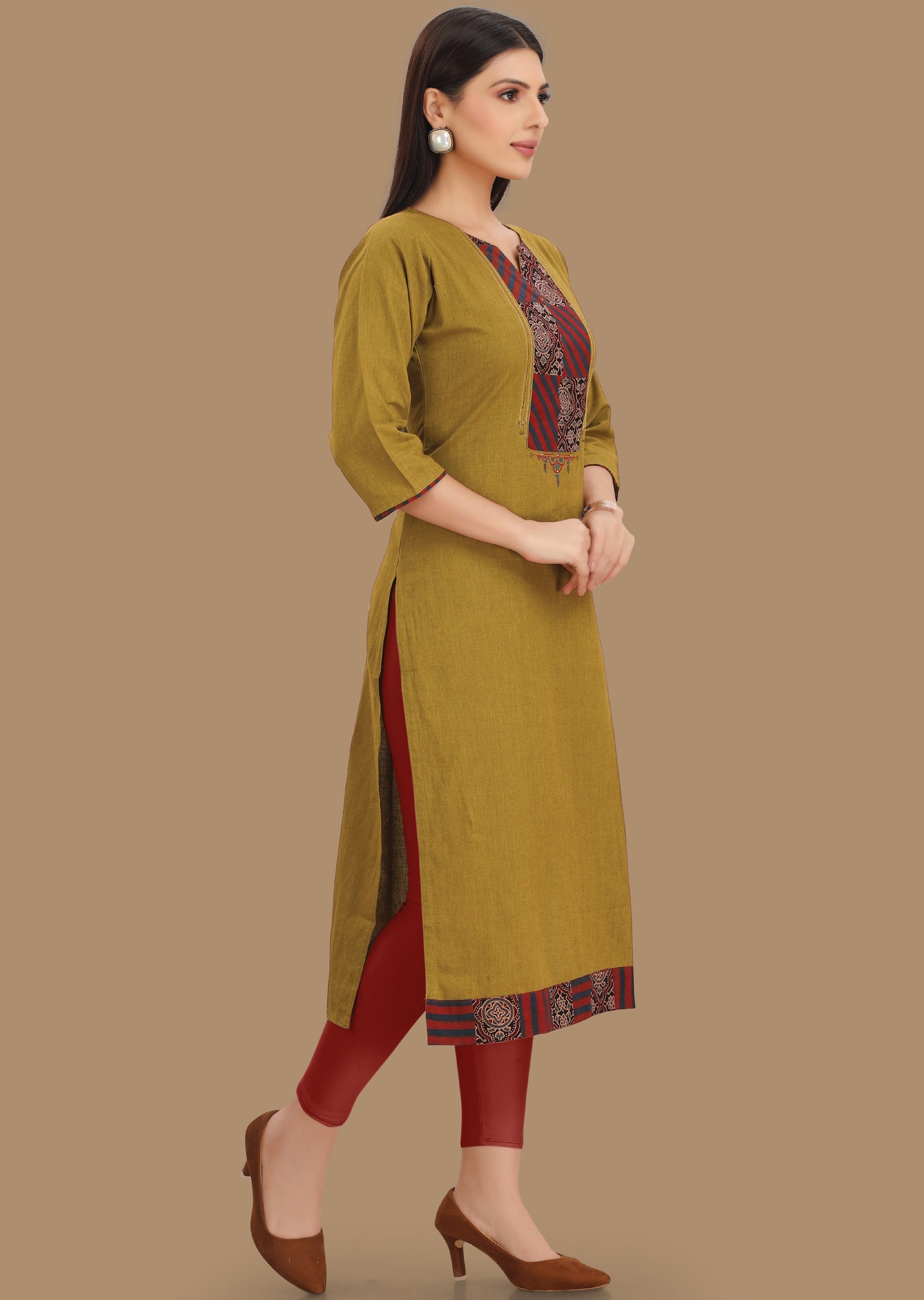 Mehndi Green Cotton Kurti Straight Cut 